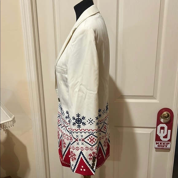 Shinesty Red and Cream Nordic Holiday Pattern Blazer Jacket size 36 - Picture 6 of 12